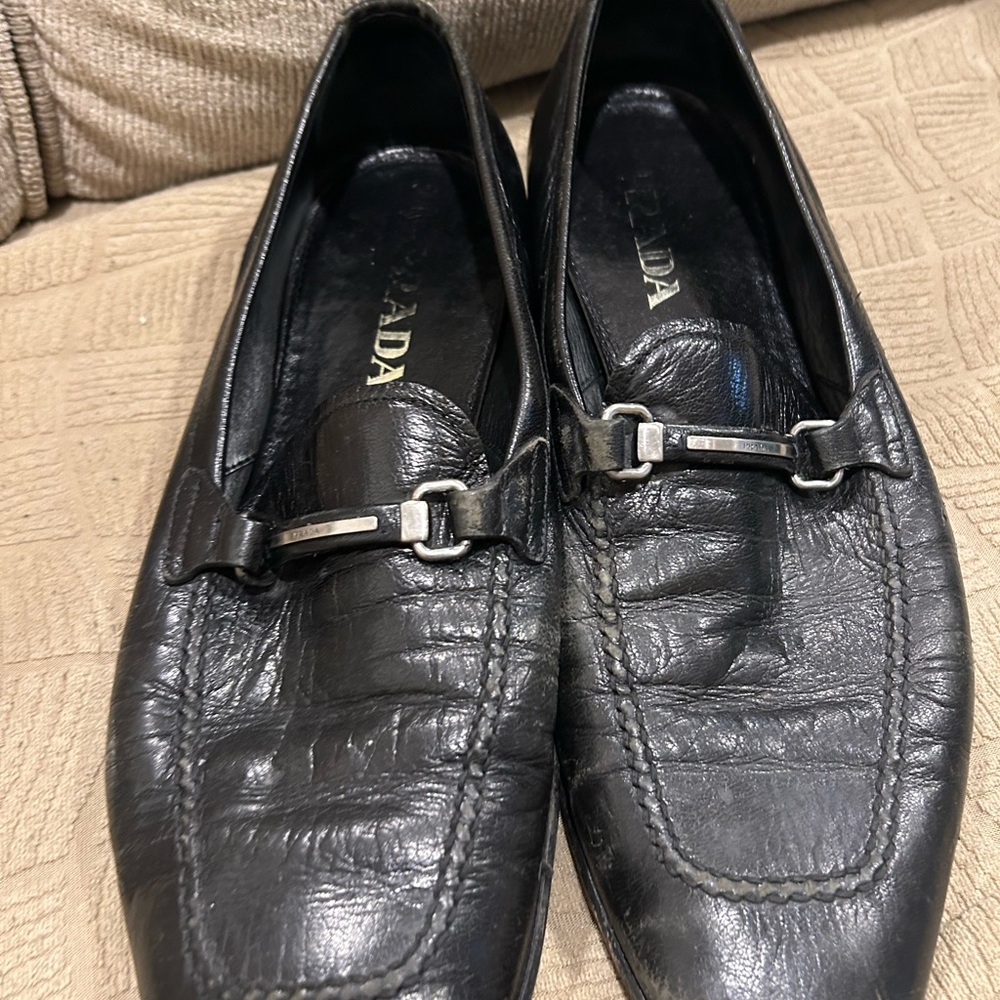 Prada Men's Black Leather Slip-On Loafers